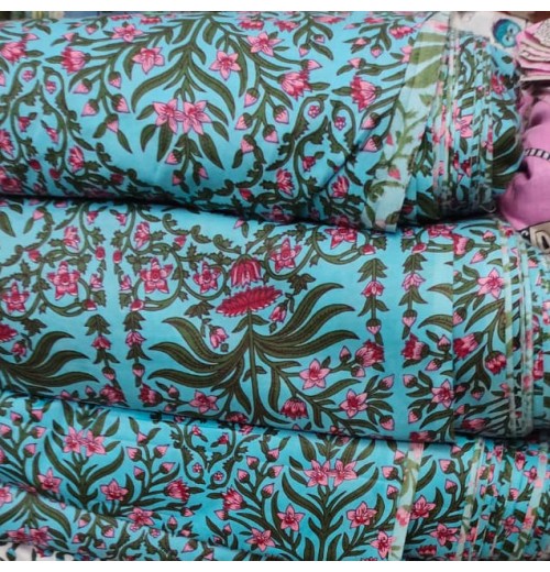 African-Style Cotton Fabric for Girls' Dresses and Bags - 100% Cotton Teal Blue Block Printing Cotton Cloth by the Yard