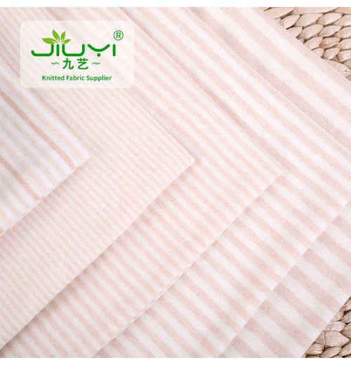 factory certified natural stripe colored 100% pure cotton fabric for baby clothing