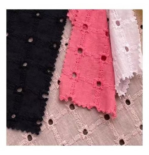 2023 New design Eyelet Fabric 100% Cotton Embroidery voile solid Fabric for Women and Girls Dress