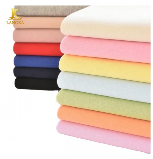 Langka brushed plain dye 380gsm 400gsm 80 cotton 20 polyester french terry knitted fleece hoodie fabric material for sweatshirt