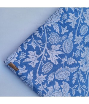 Bluish Cotton Fabric Hand Block Print Lightweight Rib and Dobby Styles for Indian Boys' Bags Covers Curtains Crafts Awnings